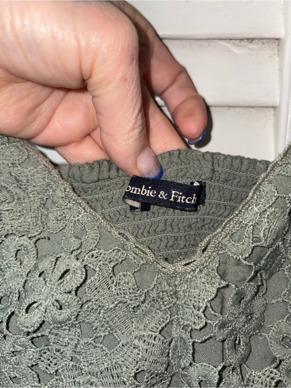 Abercrombie Lace Babydoll Cami Small Olive Green Floral Crochet Tank Top - Picture 3 of 5